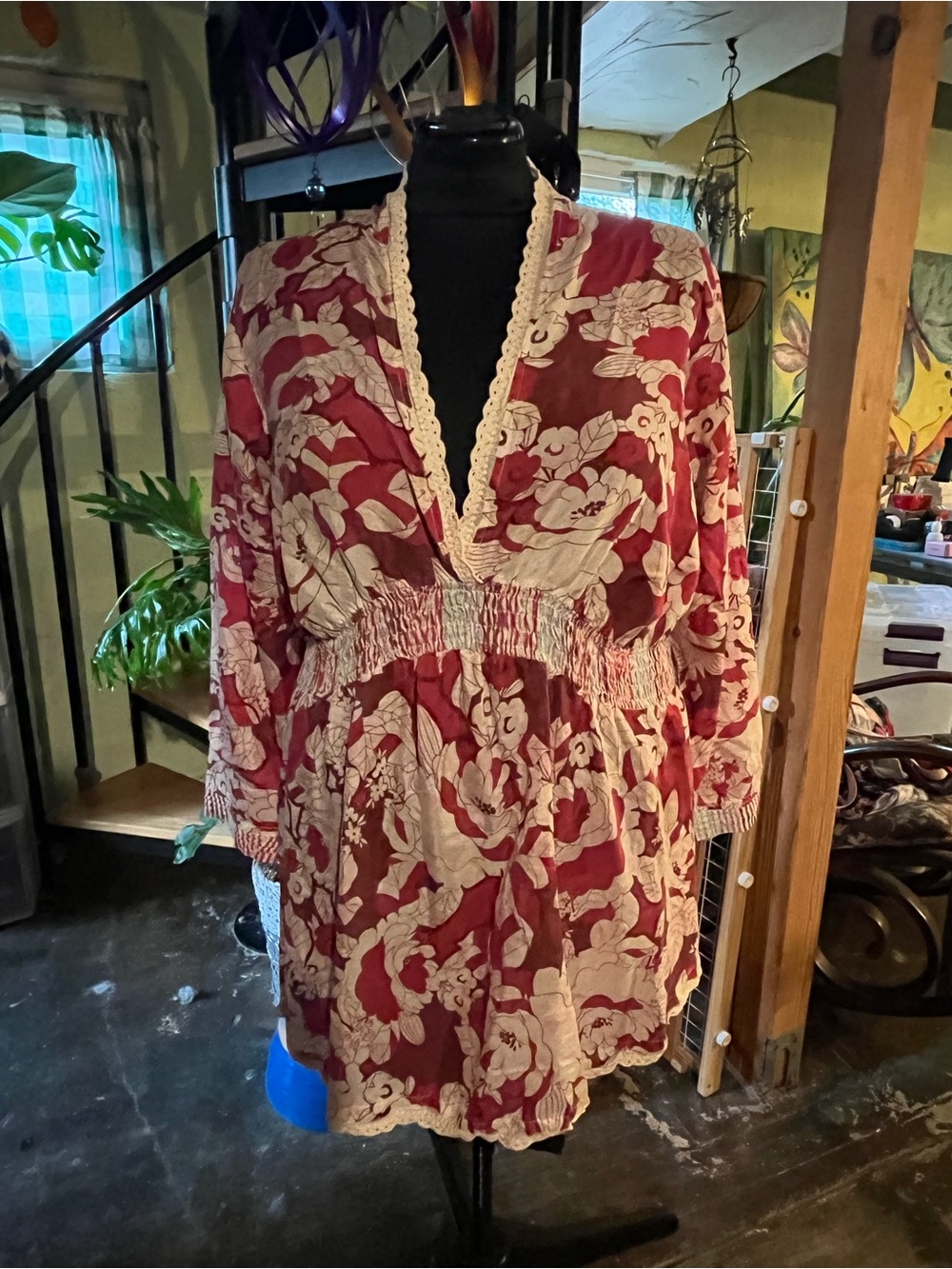 Johnny Was Pink and Cream Floral Blouse